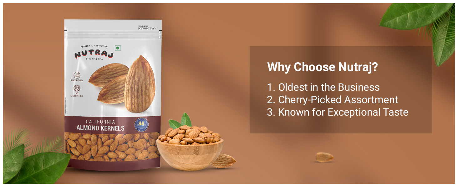 Nutraj Raw California Almonds 250g Pouch | Badam | Dry Fruits