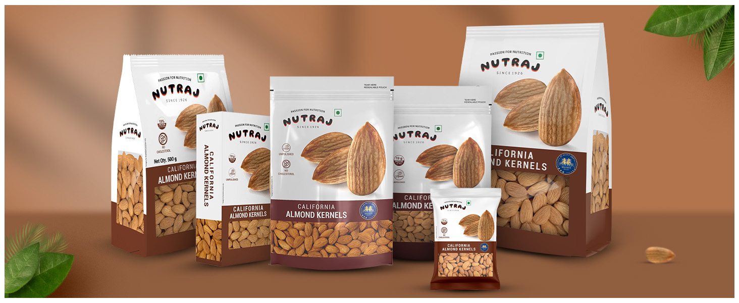 Nutraj Raw California Almonds 250g Pouch | Badam | Dry Fruits