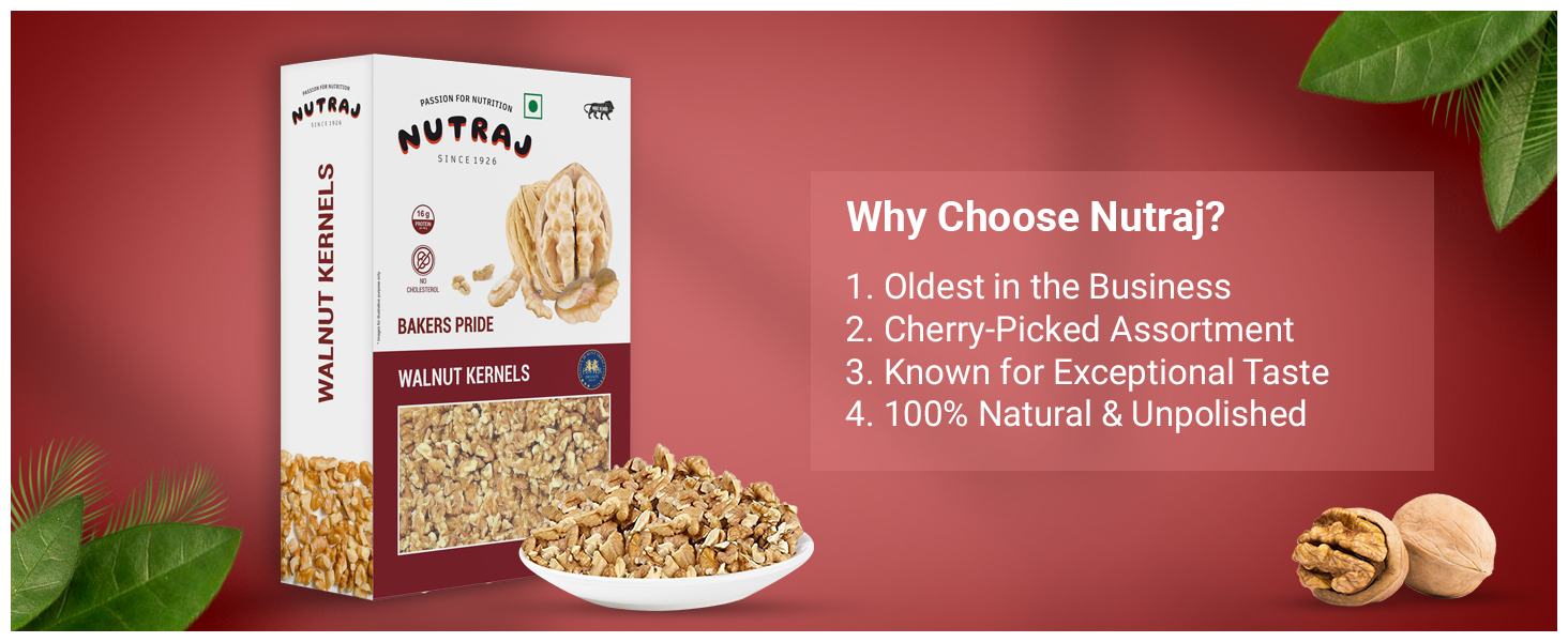 Nutraj Broken Walnut Kernels 500g (250g x 2) (6-8 pieces) | Akhrot Giri | Without Shell | Bakers Pride | Dry Fruits | Nuts | Grocery Items.