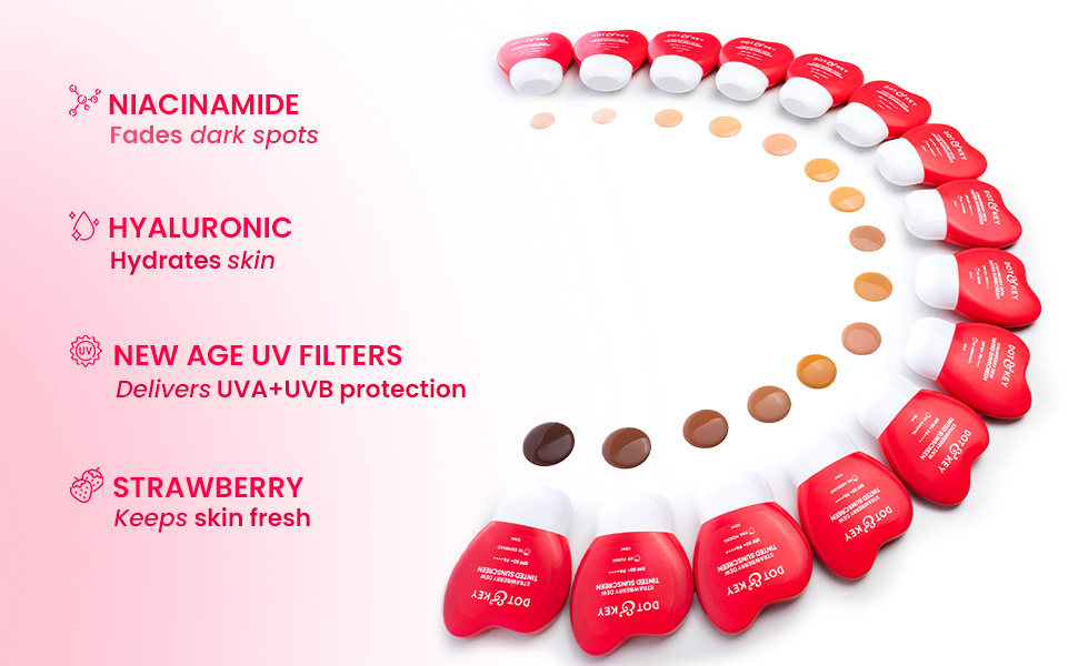 Dot & Key Strawberry Dew Tinted Sunscreen In-Vivo Tested SPF 50+ PA++++ With New-Age UV Filters, Brightens & Protects Skin, Ultra-light, With Niacinamide, Natural Finish, Non-Sticky|50ml|01-Porcelain