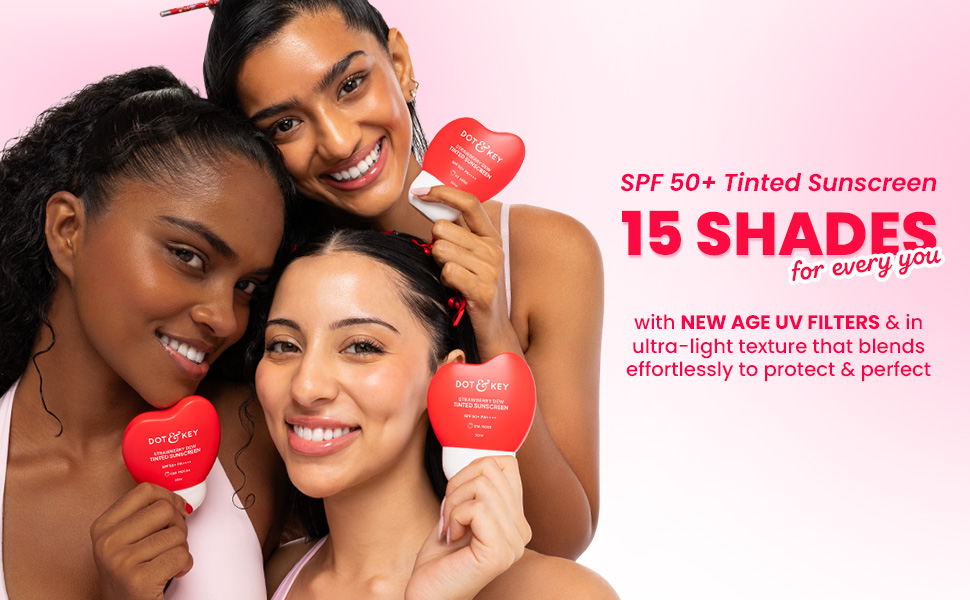 Dot & Key Strawberry Dew Tinted Sunscreen In-Vivo Tested SPF 50+ PA++++ With New-Age UV Filters, Brightens & Protects Skin, Ultra-light, With Niacinamide, Natural Finish, Non-Sticky|50ml|01-Porcelain