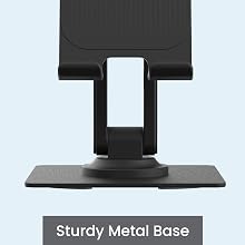 Ambrane 360° Rotation, Foldable Design Mobile Stand with Stable Metalic Round Base, Multiple Height & Angle adjustments Compatible with Smartphones, Tablets, Kindles & iPad (Twistand 360, Black)