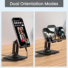 Ambrane 360° Rotation, Foldable Design Mobile Stand with Stable Metalic Round Base, Multiple Height & Angle adjustments Compatible with Smartphones, Tablets, Kindles & iPad (Twistand 360, Black)