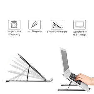 Portronics My Buddy K Portable Laptop Stand with Adjustable Height, Foldable, OverHeating Protection for Laptops & MacBooks (Grey)