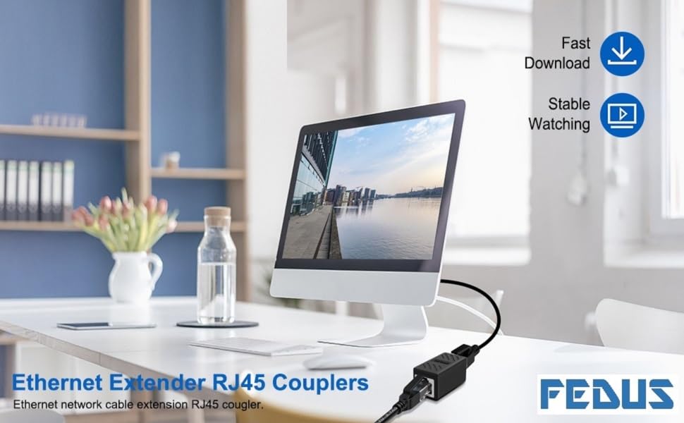 FEDUS Pack -2, RJ45 Coupler Ethernet Coupler Cat7, Cat6 Cat5e RJ45 8P8C Inline lan Coupler Ethernet Extender Adapter Adsl Extension Jointer Extending the Ethernet Cables Female to Female Connector