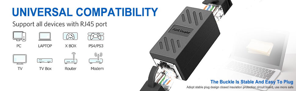 FEDUS Pack -2, RJ45 Coupler Ethernet Coupler Cat7, Cat6 Cat5e RJ45 8P8C Inline lan Coupler Ethernet Extender Adapter Adsl Extension Jointer Extending the Ethernet Cables Female to Female Connector