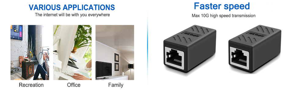 FEDUS Pack -2, RJ45 Coupler Ethernet Coupler Cat7, Cat6 Cat5e RJ45 8P8C Inline lan Coupler Ethernet Extender Adapter Adsl Extension Jointer Extending the Ethernet Cables Female to Female Connector