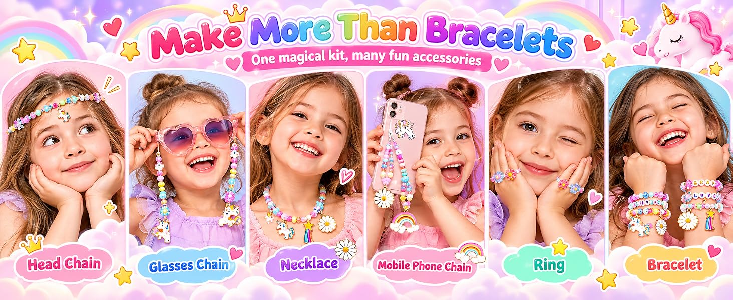 Style Keepers Unicorn Bracelet Making Kit for Girls | DIY Jewellery Craft Set with Colourful Beads, Letter Beads, Cute Charms & Elastic String | Creative Art & Craft Gift for Kids | DIY Girls Jewellery Making Set