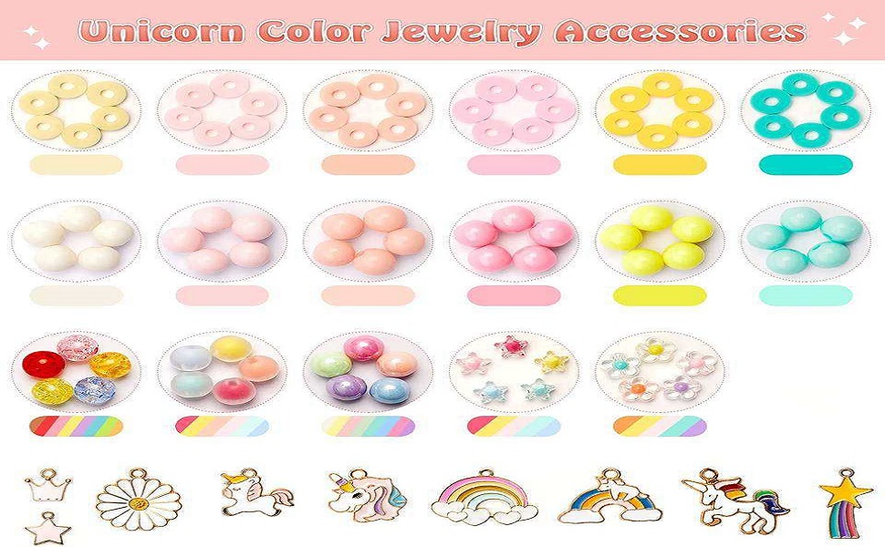curve creation Bracelet Making Kit for Girls Jewellery Making Kit with Clay Beads Letter Beads Unicorn & Rainbow Charms Crystal Beads Elastic String & Scissors Friendship Bracelet Craft Kit for Kids