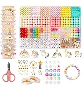 curve creation Bracelet Making Kit for Girls Jewellery Making Kit with Clay Beads Letter Beads Unicorn & Rainbow Charms Crystal Beads Elastic String & Scissors Friendship Bracelet Craft Kit for Kids
