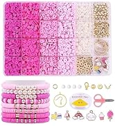curve creation Bracelet Making Kit for Girls Jewellery Making Kit with Clay Beads Letter Beads Unicorn & Rainbow Charms Crystal Beads Elastic String & Scissors Friendship Bracelet Craft Kit for Kids