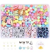 Ambitieux DIY Bracelet Making Kit – 575+ Beads Jewelry Set with Glass, Double, Charms Pendants Accessories, Evil Eye, Elastic Thread, Cutter & Jute Bag – Craft Kit for Girls, Kids & Adults birthday 2 3 4 5 6 7 8 9 years (Crackle)
