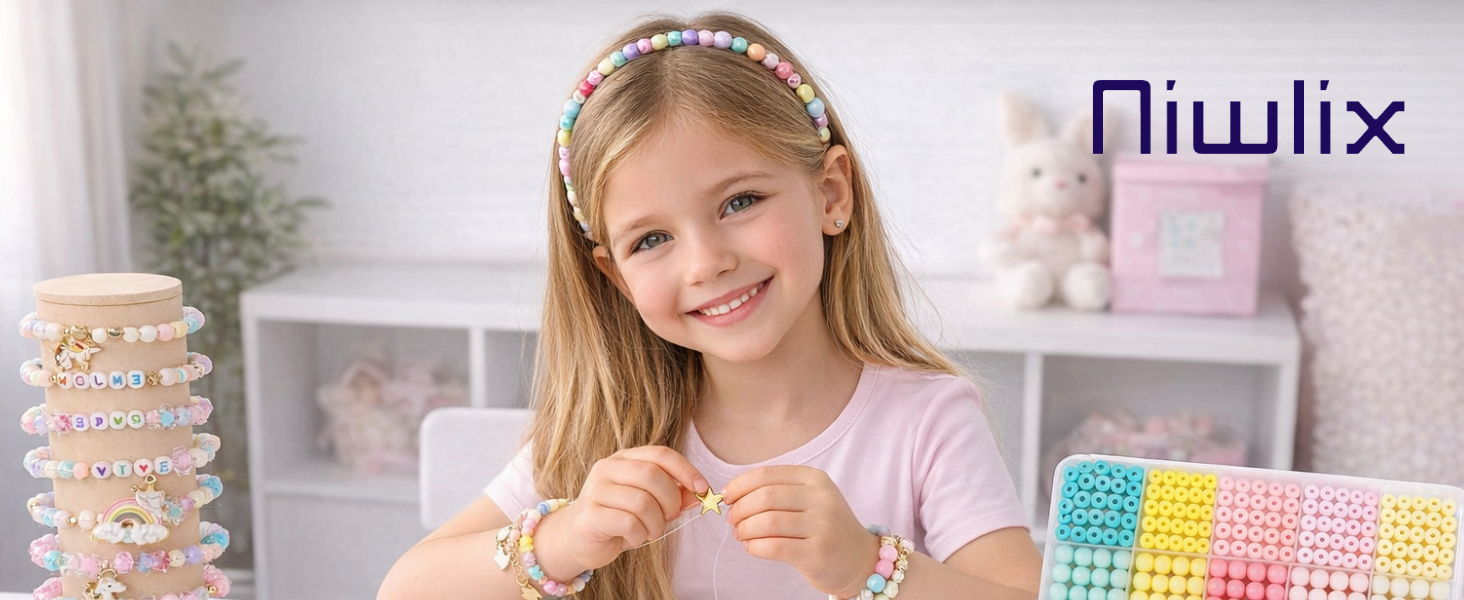 Niwlix Bracelet Making Kit, Jewellery Making Kit for Kids DIY Bead Set Making, Toys for Girls Age 6-12 Years Old Diwali Gifts for Girls