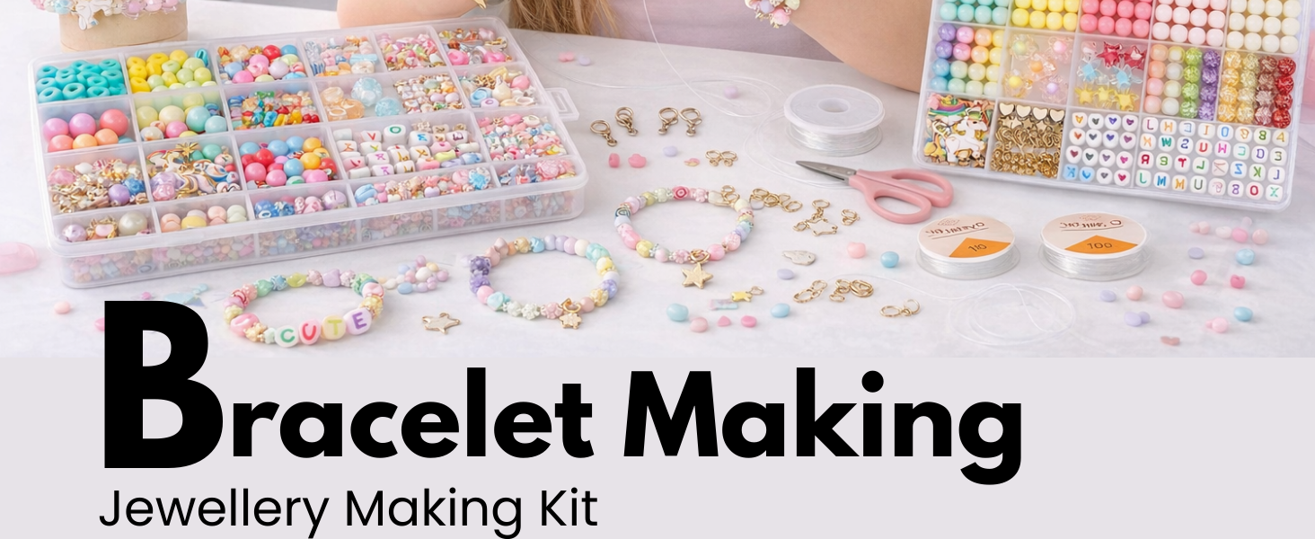 Niwlix Bracelet Making Kit, Jewellery Making Kit for Kids DIY Bead Set Making, Toys for Girls Age 6-12 Years Old Diwali Gifts for Girls