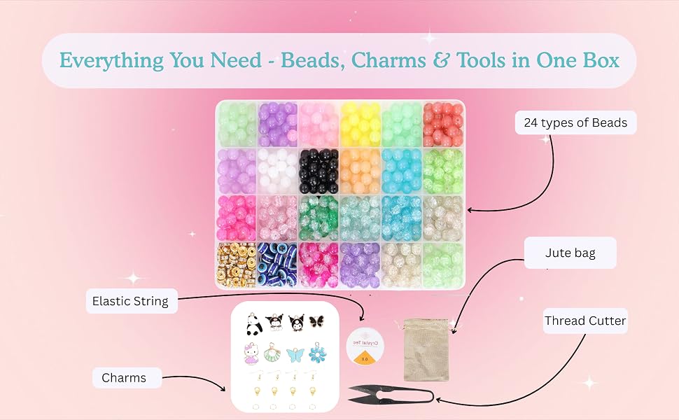 Ambitieux Children Jewelry Making Craft Bracelet Kits set for Kids - DIY 24 Compartment Box, 400+ Colorful Beads, Ear Hangings, Lobster Locks & Rings , 8 Pcs of Charms With Accessories - Birthday Gift for Girls 4 5 6 7 Years Packed in a sturdy corrugated 