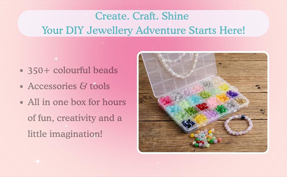 Ambitieux Children Jewelry Making Craft Bracelet Kits set for Kids - DIY 24 Compartment Box, 400+ Colorful Beads, Ear Hangings, Lobster Locks & Rings , 8 Pcs of Charms With Accessories - Birthday Gift for Girls 4 5 6 7 Years Packed in a sturdy corrugated 