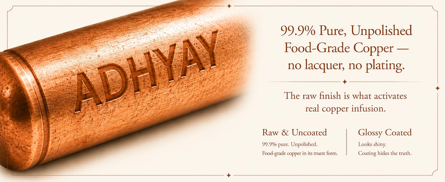 ADHYAY Copper Stem Water Enhancer — 99.9% Pure Unpolished Copper Stick, Lab-Tested Food-Grade | Ayurvedic Tamra Jal Charger for Glass, Bottle, Jug & Mitti Ka Matka | Portable Reusable, 2 Pc