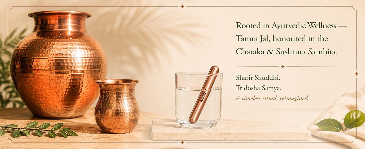 ADHYAY Copper Stem Water Enhancer — 99.9% Pure Unpolished Copper Stick, Lab-Tested Food-Grade | Ayurvedic Tamra Jal Charger for Glass, Bottle, Jug & Mitti Ka Matka | Portable Reusable, 2 Pc