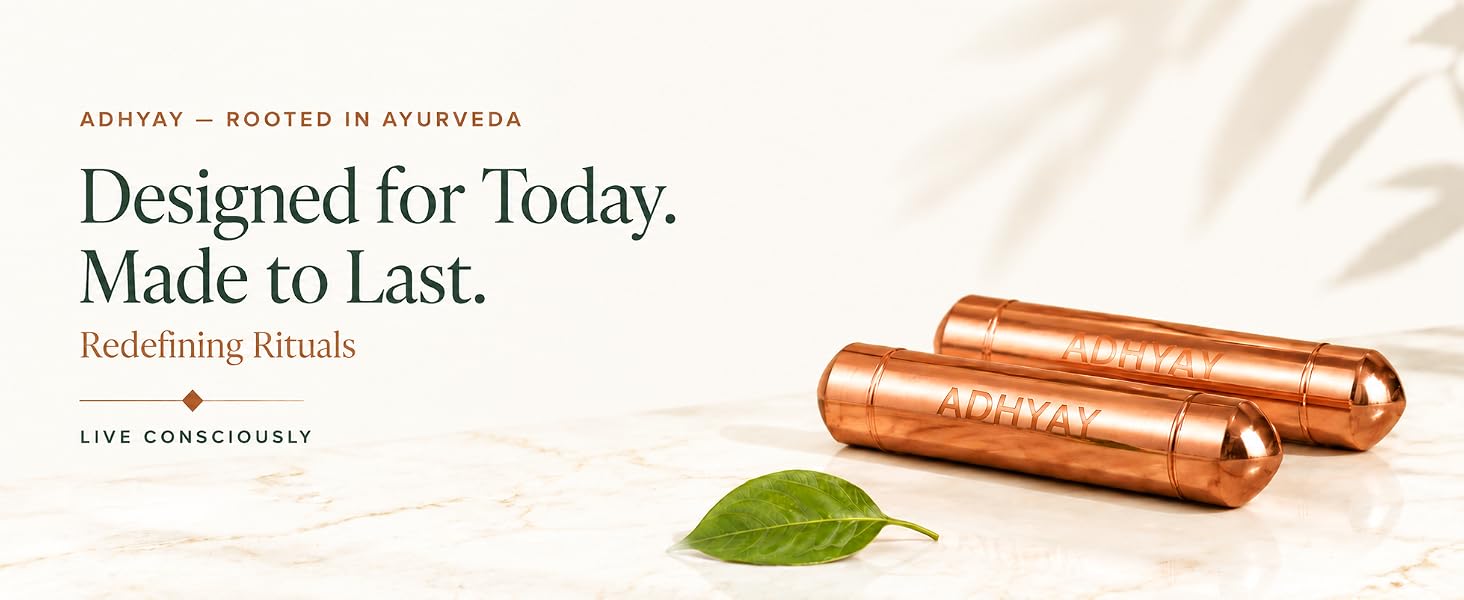 ADHYAY Copper Stem Water Enhancer — 99.9% Pure Unpolished Copper Stick, Lab-Tested Food-Grade | Ayurvedic Tamra Jal Charger for Glass, Bottle, Jug & Mitti Ka Matka | Portable Reusable, 2 Pc