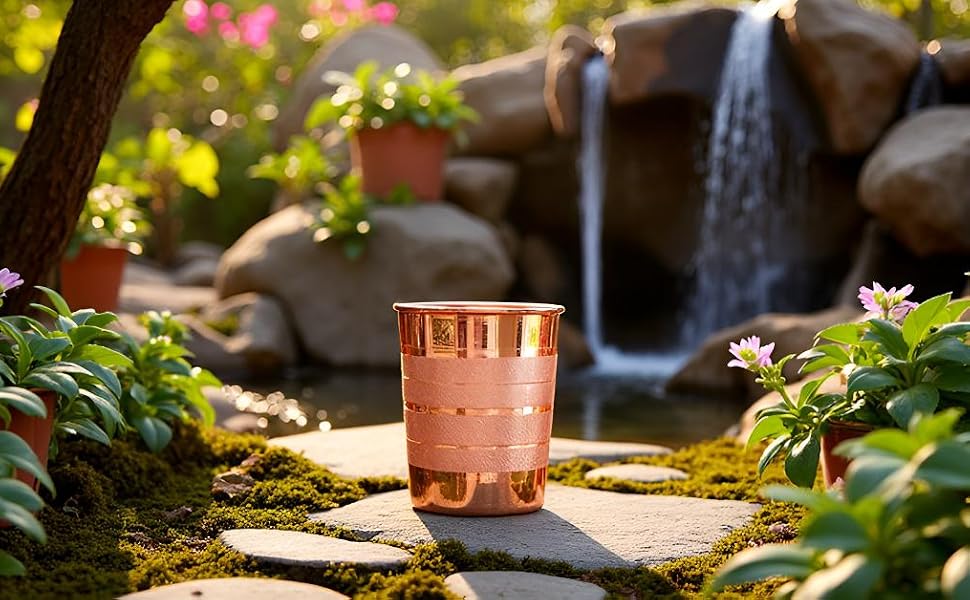 100% Pure Copper Tumbler 300ml | Ayurvedic Drinking Glass for Water | Handcrafted Copper Utensil for Daily Use – 2Pcs Set