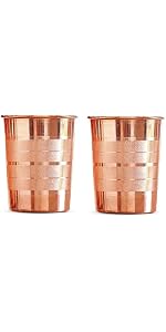 100% Pure Copper Tumbler 300ml | Ayurvedic Drinking Glass for Water | Handcrafted Copper Utensil for Daily Use – 2Pcs Set