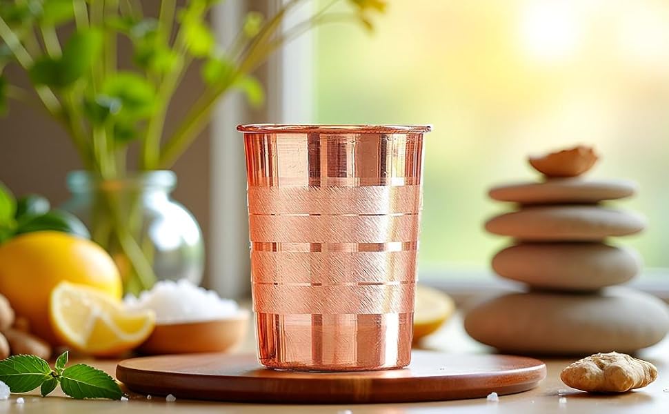 100% Pure Copper Tumbler 300ml | Ayurvedic Drinking Glass for Water | Handcrafted Copper Utensil for Daily Use – 2Pcs Set