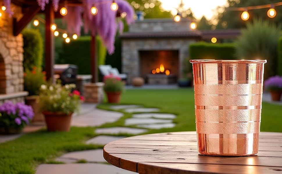 100% Pure Copper Tumbler 300ml | Ayurvedic Drinking Glass for Water | Handcrafted Copper Utensil for Daily Use – 2Pcs Set