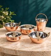 INDIAN ART VILLA Pure Copper Drinkware Gift Set of Hammered Design 1 Bottle & 2 Glass with Blue Box, Gifting Item for Diwali, Birthday & Parties, Bottle-900 ML & Glass- 275 ML