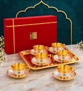 INDIAN ART VILLA Pure Copper Drinkware Gift Set of Hammered Design 1 Bottle & 2 Glass with Blue Box, Gifting Item for Diwali, Birthday & Parties, Bottle-900 ML & Glass- 275 ML