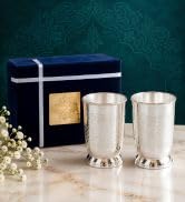 INDIAN ART VILLA Pure Copper Drinkware Gift Set of Hammered Design 1 Bottle & 2 Glass with Blue Box, Gifting Item for Diwali, Birthday & Parties, Bottle-900 ML & Glass- 275 ML