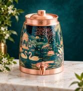 Indian Art Villa Pure Copper Drinkware Gift Set of 1 Bottle & 2 Glass with Royal Blue Box, Gifting Item for Diwali, Birthday & Parties (Volume-1 Litre, Half Hammered with Lacquer Finish)
