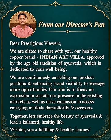 Indian Art Villa Pure Copper Drinkware Gift Set of 1 Bottle & 2 Glass with Royal Blue Box, Gifting Item for Diwali, Birthday & Parties (Volume-1 Litre, Half Hammered with Lacquer Finish)