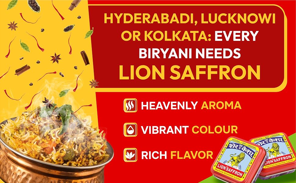 LION BRAND SAFFRON Original Kashmir Lacha Saffron/Kesar/Keshar (Certified Grade A) for Biryani, Beauty, Improved Health and Tilak (Pack of 1 (1gram))