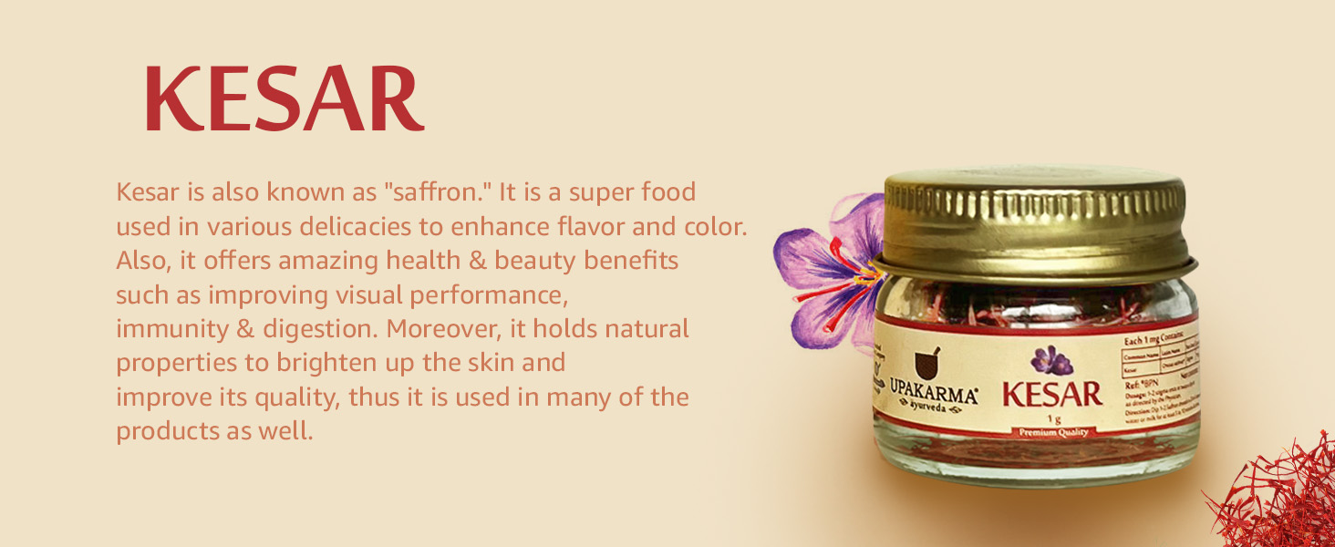 UPAKARMA Kashmiri Kesar Saffron Original 1gram - Premium A+++ Grade in Gift Box, 100% Pure, Handpicked for Flavor & Aroma, Ideal for Cooking & Sweets - Pack of 1