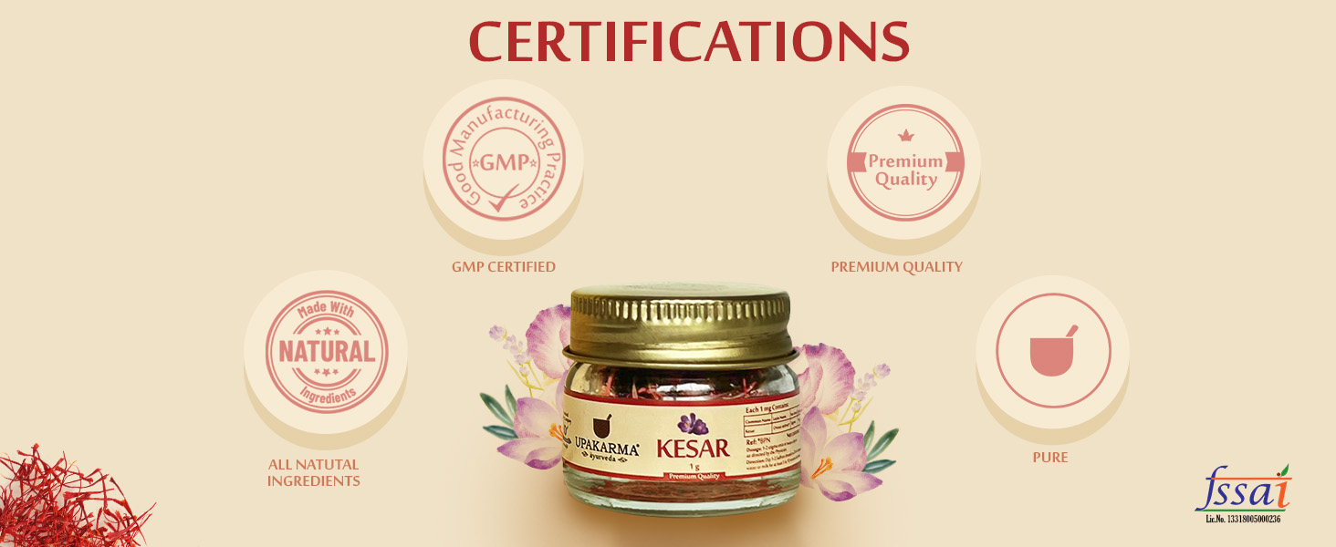 UPAKARMA Kashmiri Kesar Saffron Original 1gram - Premium A+++ Grade in Gift Box, 100% Pure, Handpicked for Flavor & Aroma, Ideal for Cooking & Sweets - Pack of 1