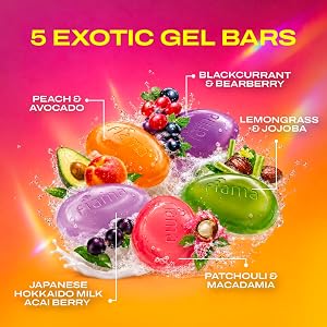 Fiama Gel Bar Celebration Pack 625g (125g Pack of 5) | 5 Unique Variants | Moisturised Skin with 30% Smoothing Body Serum | Gift Set for Women & Men | All Skin Types