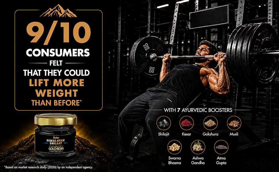 Dabur Himalayan Shilajit/Shilajeet Gold Resin - 20g | 500mg/Serving | 40 Servings | Contains 24 Karat Gold | 7 Ayurvedic Boosters | Boosts Muscle Growth & Stamina | 100% Ayurvedic