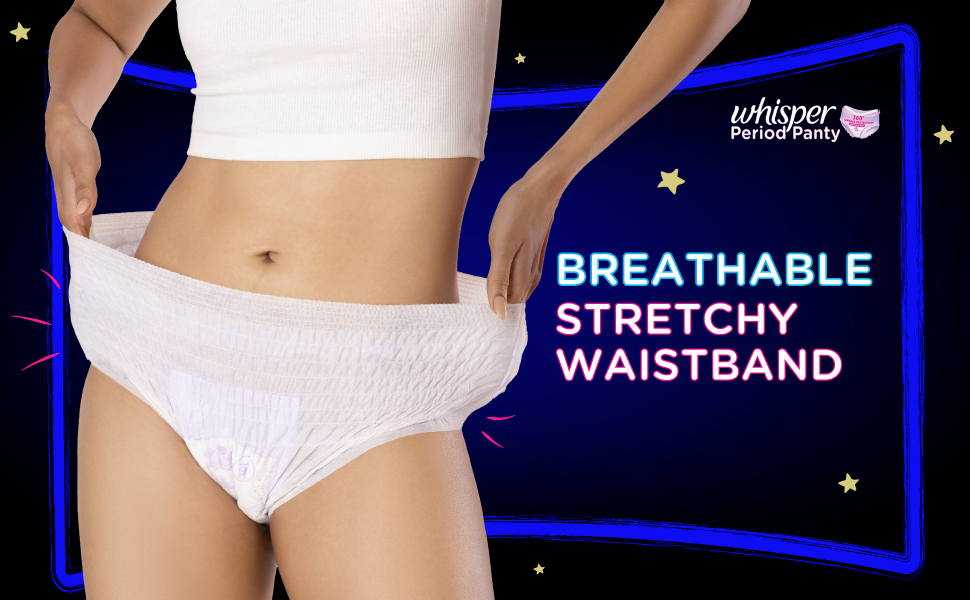 Whisper Super Absorbent Period Panty, 12 L-XL Pants, 360 Degree Leakage Protection* for Heavy Flow, Panty like Fit, Full back Coverage, Absorbs Heavy Gushes, Silky Soft, Comfortable Feel