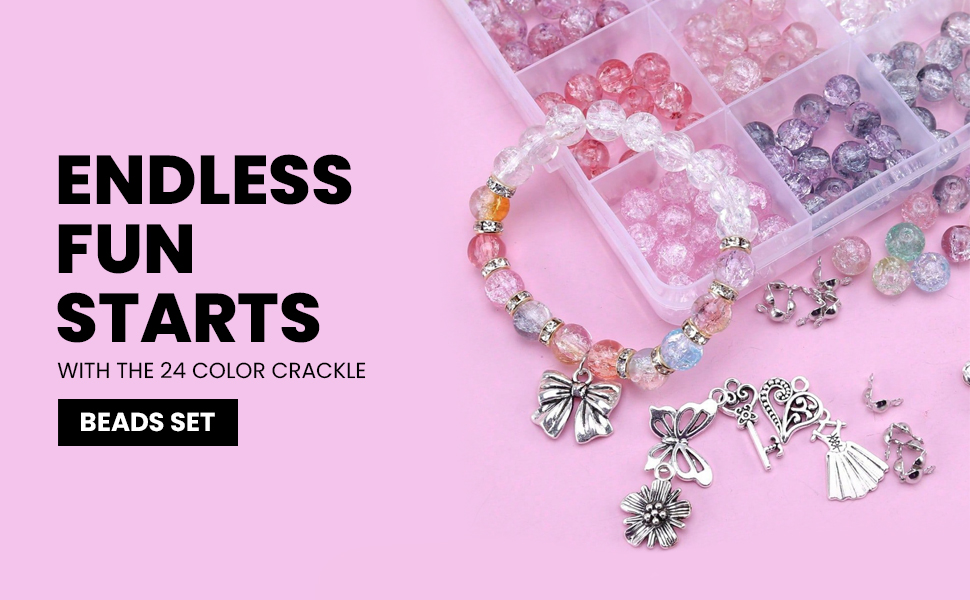SANNIDHI 8mm Crackle Glass Beads 24-Color DIY Bracelet Making
