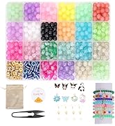 Ambitieux DIY Bracelet Making Kit for Girls – 30 Types of 600+ pcs of Crackle, Jelly & Pearl Beads golden ring in 2 Boxes with Charms, Hooks, 2 Elastic Threads & Cutter – Craft Kit for Kids Age 7-12 Return Gift Idea