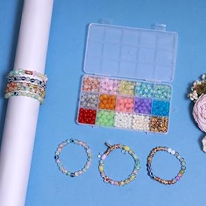 Ambitieux DIY Bracelet Making Kit for Girls – 30 Types of 600+ pcs of Crackle, Jelly & Pearl Beads golden ring in 2 Boxes with Charms, Hooks, 2 Elastic Threads & Cutter – Craft Kit for Kids Age 7-12 Return Gift Idea