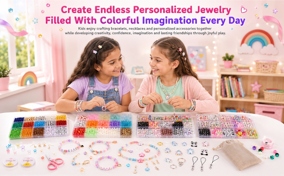 Ambitieux Jewellery Making Kit for Girls, 1400+ Beads Bracelet Making Set with 4 Storage Boxes, 16 Charms, Alphabet Beads, Pearl Beads, Keychain & Phone Charm Making Kit, DIY Jewelry Craft Kit for Kids Age 6-12