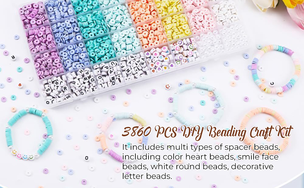 SANNIDHI 3860pcs Clay Beads Kit for Bracelet Making, 8-Color Letter