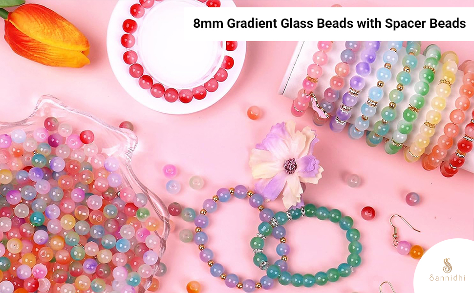 SANNIDHI® Gradient Glass Beads Bracelet Making Kit, 24-Color 8mm Craft Set