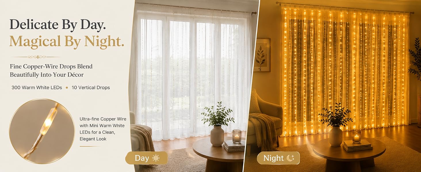 Gesto USB Curtain Fairy Lights for Decoration – 300 Led String Lights with 8 Modes Remote | Warm White Decorative Lights for Home Decor, Room,Wall, Balcony, Christmas & Diwali Decoration- 9.8x9.8 Ft