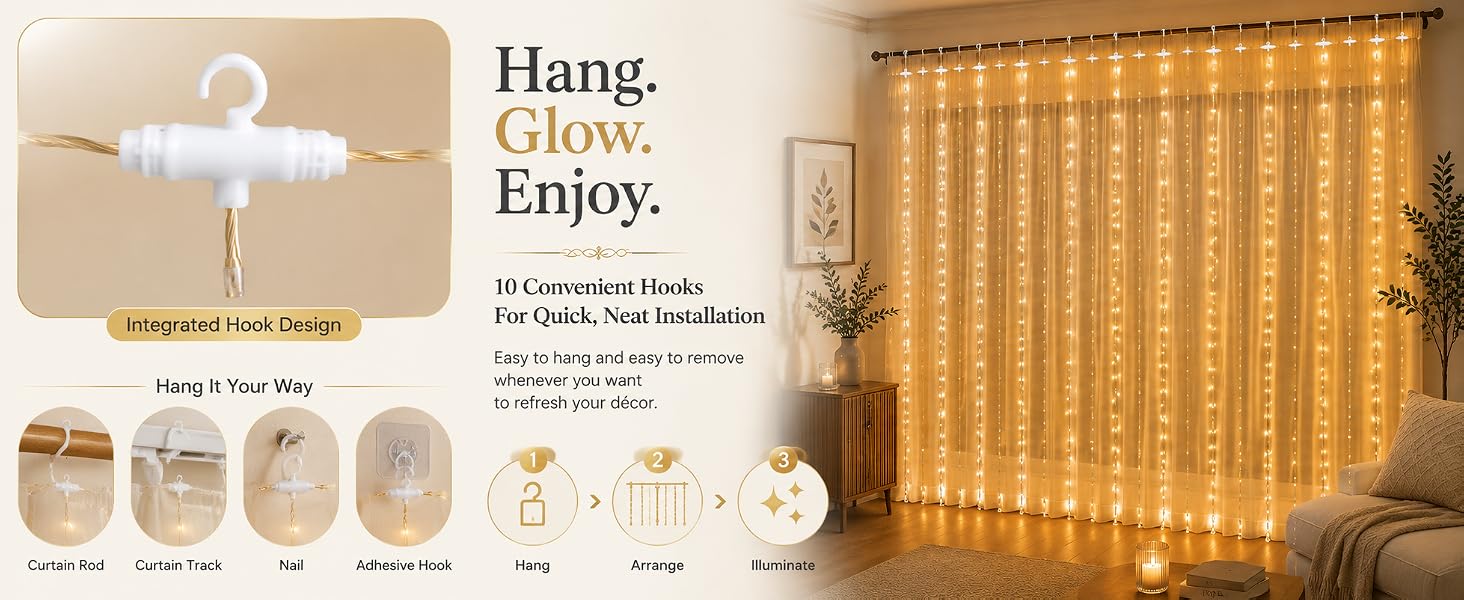 Gesto USB Curtain Fairy Lights for Decoration – 300 Led String Lights with 8 Modes Remote | Warm White Decorative Lights for Home Decor, Room,Wall, Balcony, Christmas & Diwali Decoration- 9.8x9.8 Ft