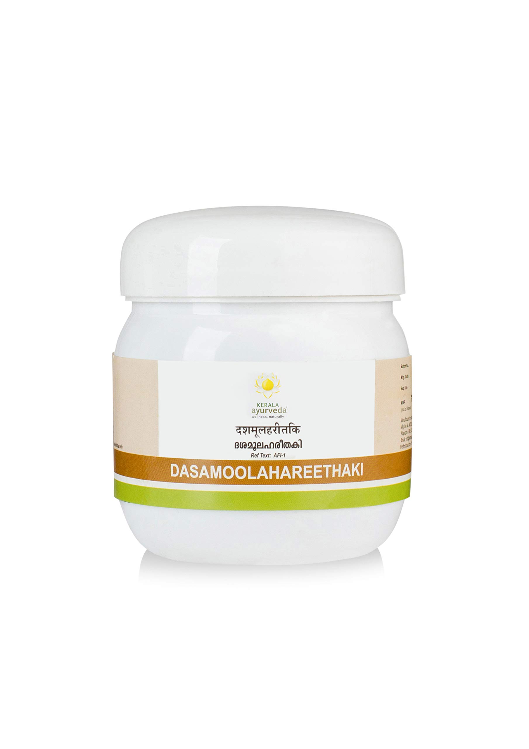 Front view of Kerala Ayurveda Dasamoolahareethaki 250 gm bottle