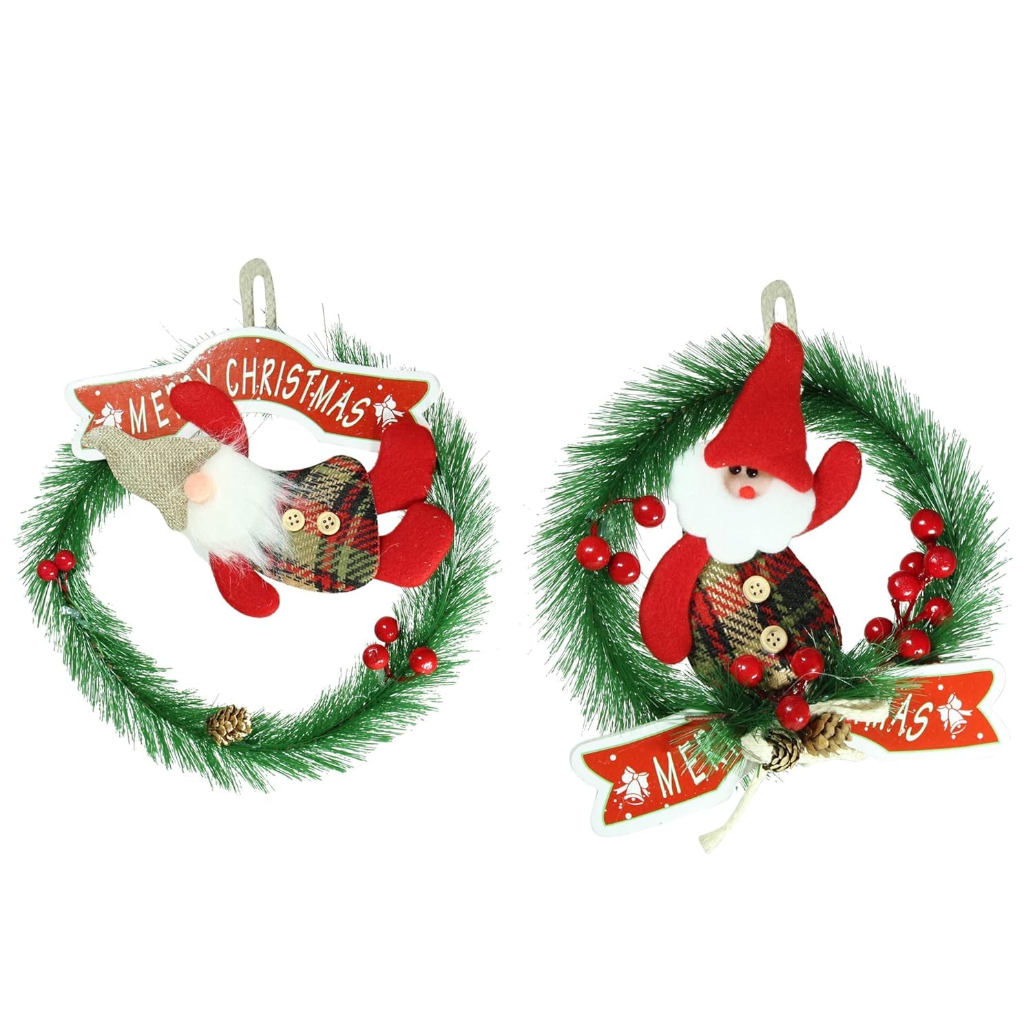TIED RIBBONS Pack of 2 Christmas Wreath Artificial Pine Rings Reindeer for Front Door Xmas Tree Wall Hanging Ornaments Accessories - Christmas Decorations Items for Home Office – view 4