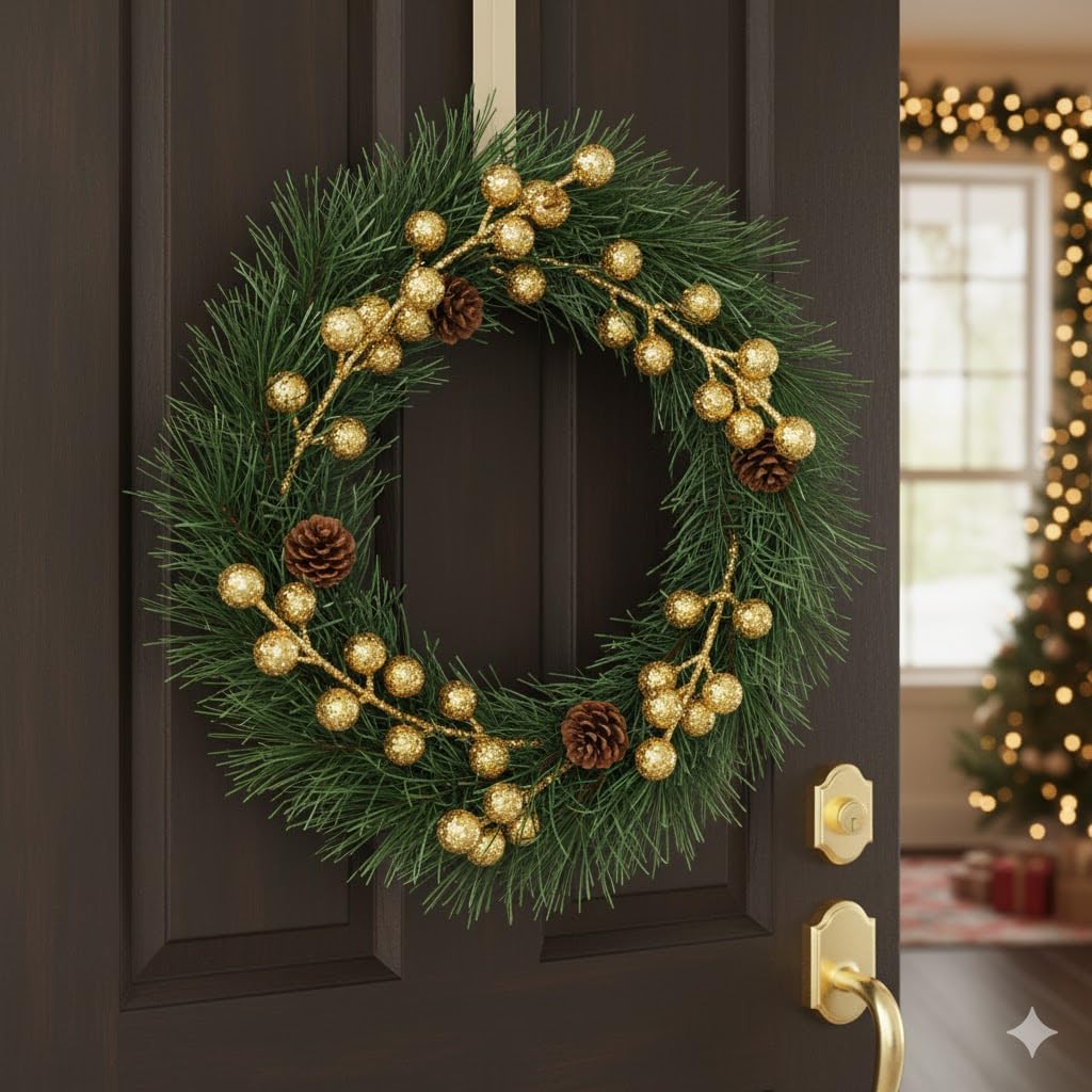 eCraftIndia Green Merry Christmas Wreath with Golden Balls Flowers – view 2