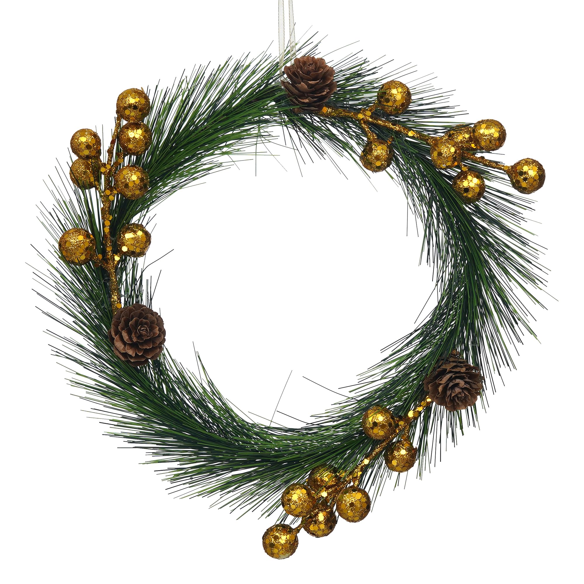 eCraftIndia Green Merry Christmas Wreath with Golden Balls Flowers – view 3